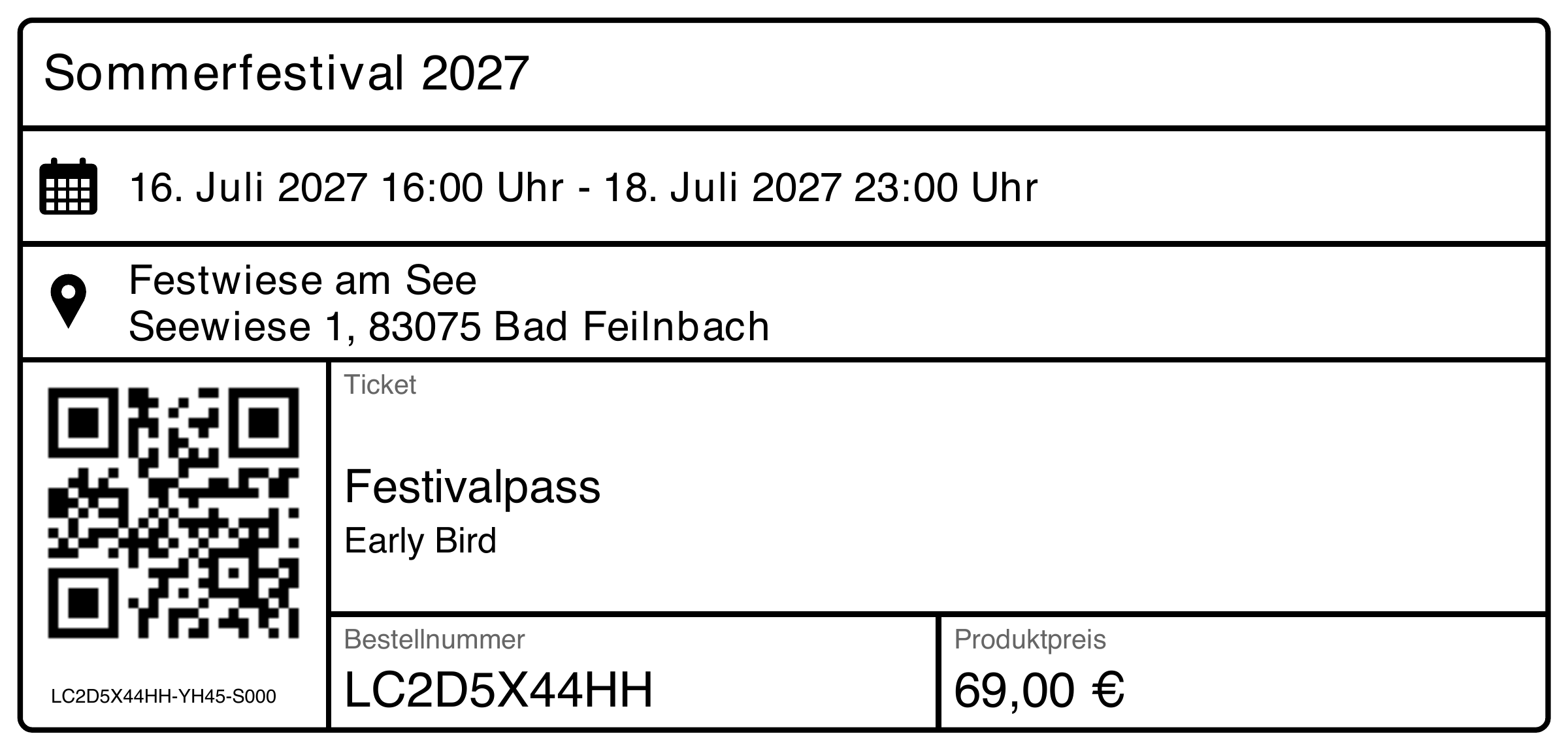 Fertiges Ticket als PDF mit QR-Code